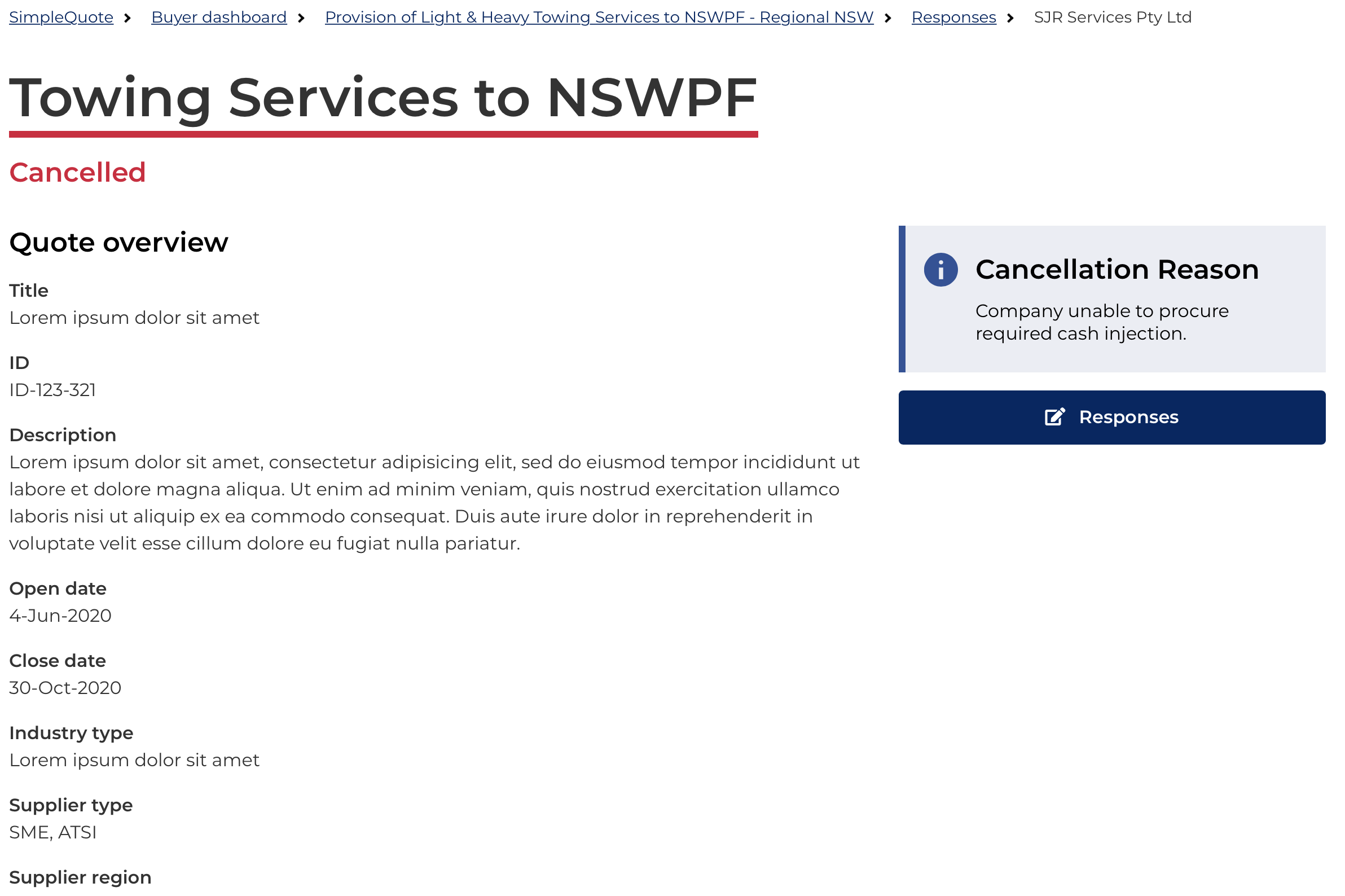 Screenshot of selective quote review page