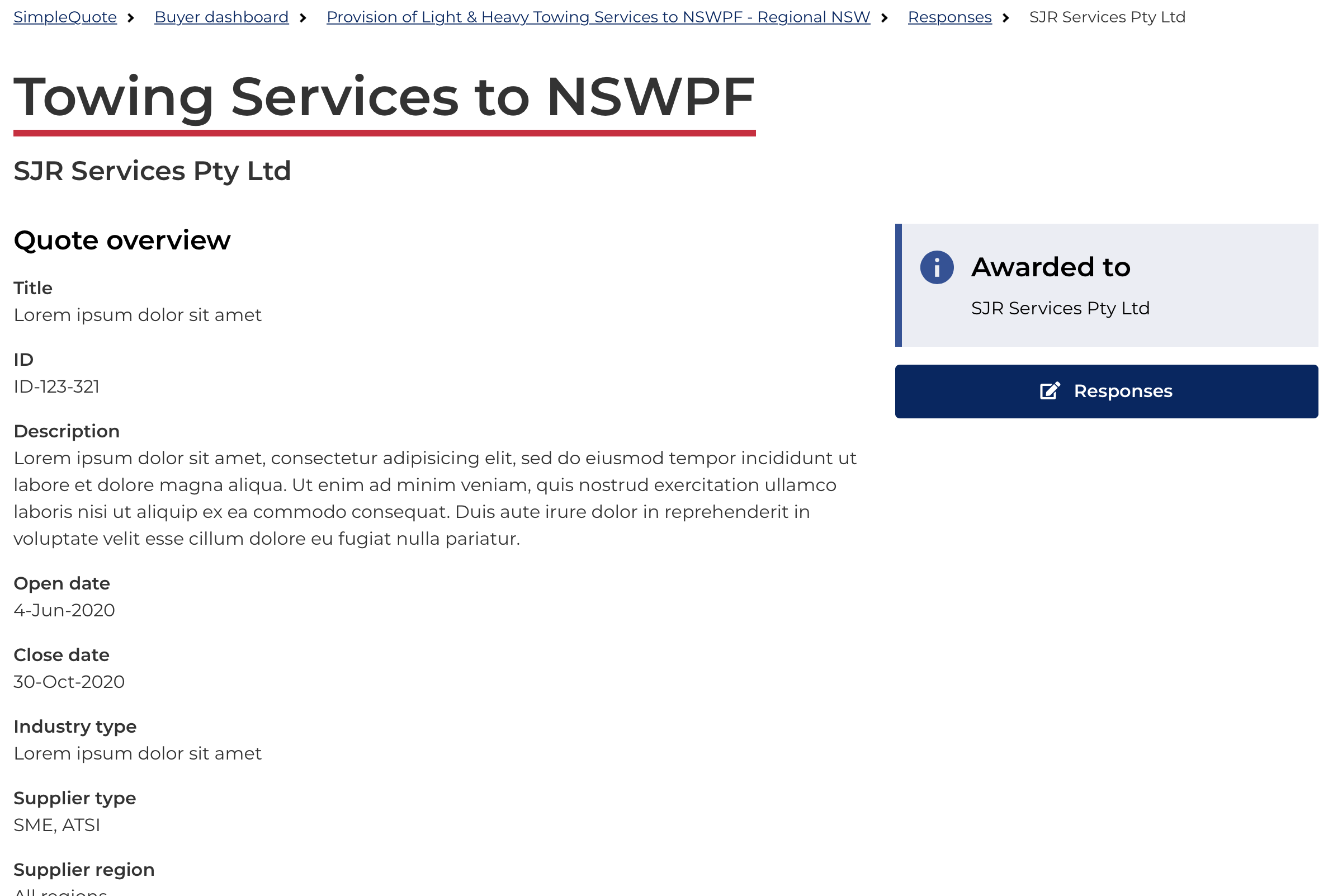 Screenshot of selective quote review page